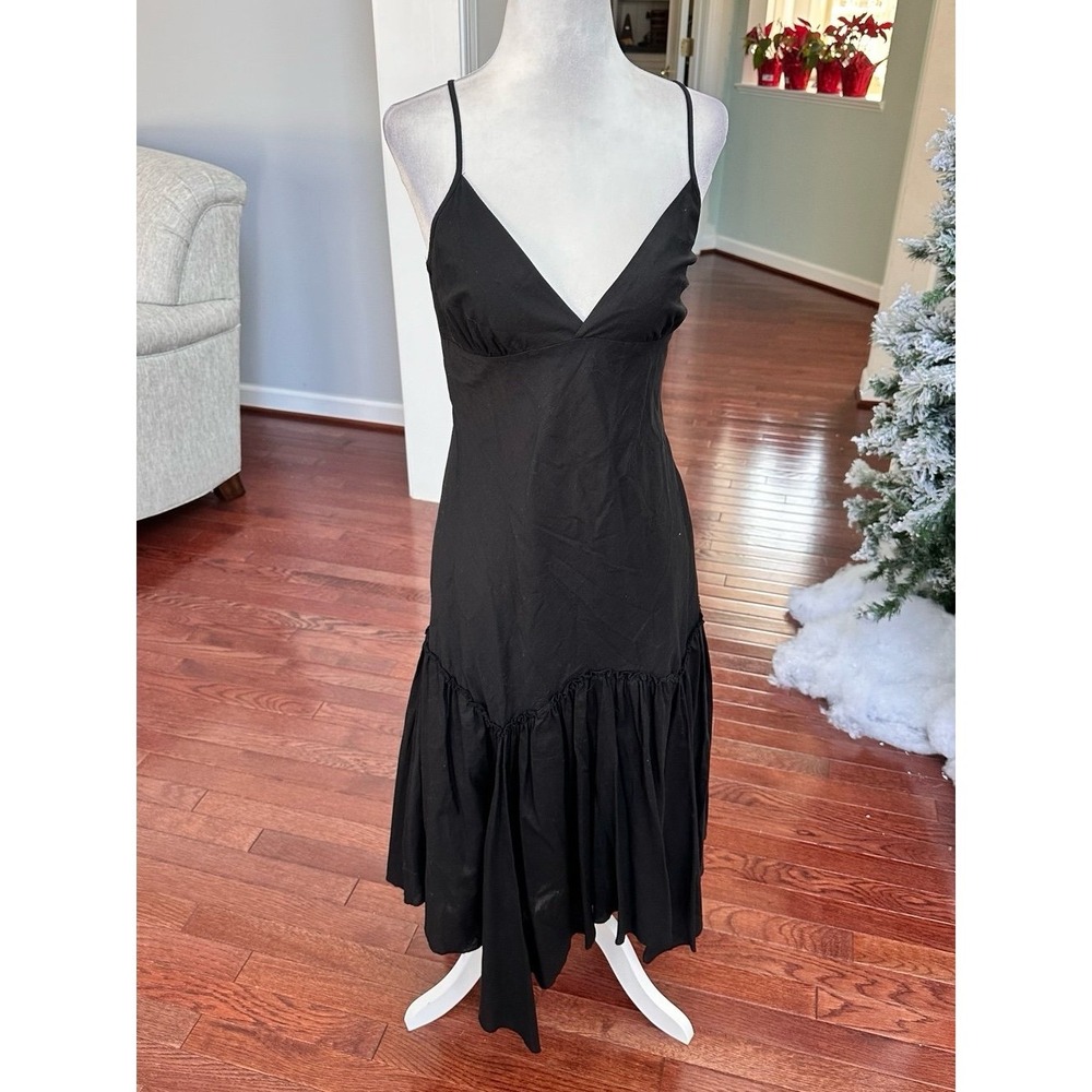Vintage 2000s Forever 21 Black Asymmetrical Plunge Coquette Cocktail Y2K Dress - Picture 5 of 12